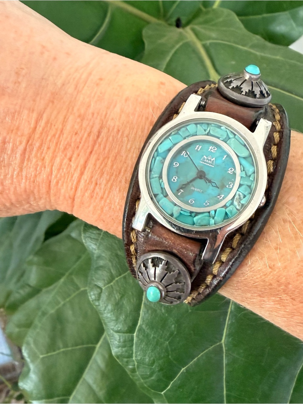 SAAD Turquoise Sterling Leather Belt Watch - Picture 3 of 9